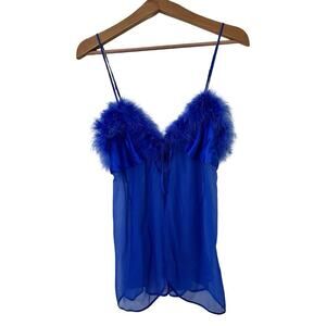 Magic‎ Silk Sheer Lingerie Negligee Cami Tank Top Size M Blue Romantic Sexy